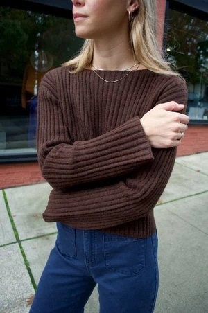 Ali GoldenMerino Ribbed Sweater - Chocolate 4 Ali GoldenMerino Ribbed Sweater - Chocolate - Image 2