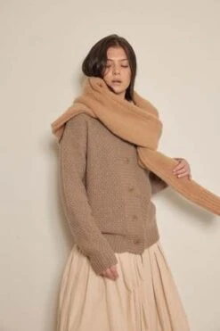 A MenteAmente High Neck Sweater Cardigan - Brown -ULLA JOHNSON Clothing Shop Amente High Neck Sweater Cardigan Brown 20231013011512 1