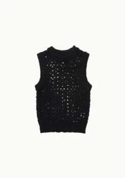 AMOMENTOAmomento Crochet Vest - Black -ULLA JOHNSON Clothing Shop Amomento Crochet Vest Black 20230825202648 1