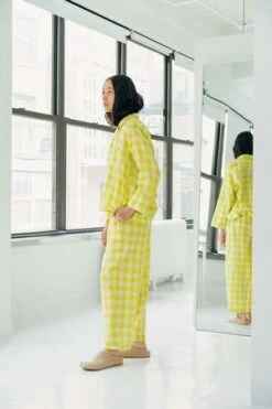 RUJUTA SHETHAvery Pant - Limeade Chex -ULLA JOHNSON Clothing Shop Avery Pant Limeade Chex 20230516073317