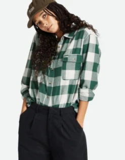 BrixtonBowery W Flannel Shirt - Pine Needle/Beige