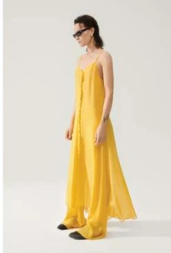 Silk Laundrysilklaundry.com CHIFFON TONI RUFFLE DRESS - GOLDFINCH