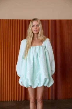 Juliette FabbriCait Balloon Dress - Seafoam Brocade -ULLA JOHNSON Clothing Shop Cait Balloon Dress in Seafoam Brocade 20231101023224 1