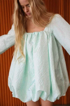 Juliette FabbriCait Balloon Dress - Seafoam Brocade -ULLA JOHNSON Clothing Shop Cait Balloon Dress in Seafoam Brocade 20231101023225