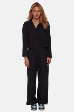 Blue&CreamBlue And Cream Cassie Gauze Polo Top - Black