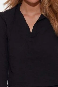 Blue&CreamBlue And Cream Cassie Gauze Polo Top - Black -ULLA JOHNSON Clothing Shop Cassie Gauze Polo Top Black 20230913104459 1