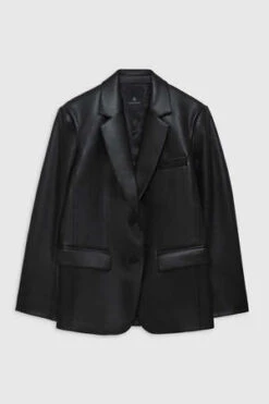 Anine BingRecycled Leather Classic Blazer - Black -ULLA JOHNSON Clothing Shop Classic Blazer in Black Recycled Leather PREORDER 20230907223314 2