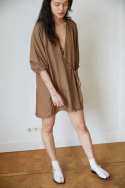 Deiji StudiosThe Double Over Dress - Taupe -ULLA JOHNSON Clothing Shop Deiji Studios The Double Over Dress Taupe 20230629000401