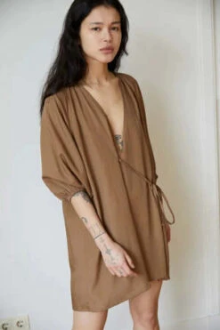 Deiji StudiosThe Double Over Dress - Taupe -ULLA JOHNSON Clothing Shop Deiji Studios The Double Over Dress Taupe 20230629000402