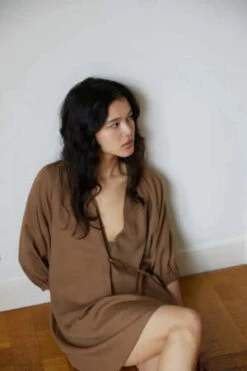 Deiji StudiosThe Double Over Dress - Taupe -ULLA JOHNSON Clothing Shop Deiji Studios The Double Over Dress Taupe 20230629000403 1