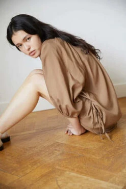 Deiji StudiosThe Double Over Dress - Taupe -ULLA JOHNSON Clothing Shop Deiji Studios The Double Over Dress Taupe 20230629000403