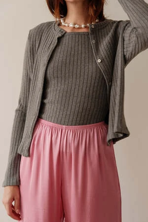 Donni.Sweater Rib Cardi - Charcoal Grey 4 Donni.Sweater Rib Cardi - Charcoal Grey - Image 2