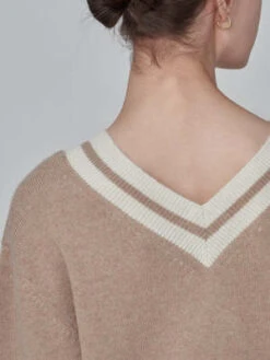 PureCashmere NYCDouble V Neck Sweater - Camel -ULLA JOHNSON Clothing Shop Double V Neck Sweater Camel 20230925213508 1