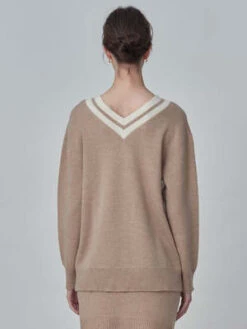 PureCashmere NYCDouble V Neck Sweater - Camel -ULLA JOHNSON Clothing Shop Double V Neck Sweater Camel 20230925213508 2