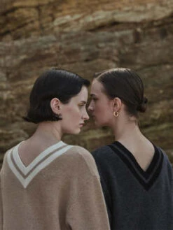 PureCashmere NYCDouble V Neck Sweater - Camel -ULLA JOHNSON Clothing Shop Double V Neck Sweater Camel 20230925213508