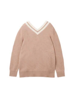 PureCashmere NYCDouble V Neck Sweater - Camel -ULLA JOHNSON Clothing Shop Double V Neck Sweater Camel 20230925213509