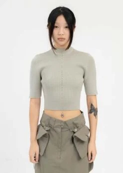 Hyein SeoFOG GREEN KNITTED CROP TOP - Grey