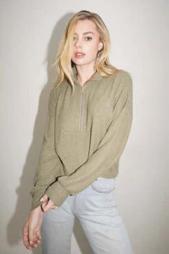 LNA CLOTHINGFelix Brushed Zip Up - Green/Black -ULLA JOHNSON Clothing Shop Felix Brushed Zip Up 20231009211359 2