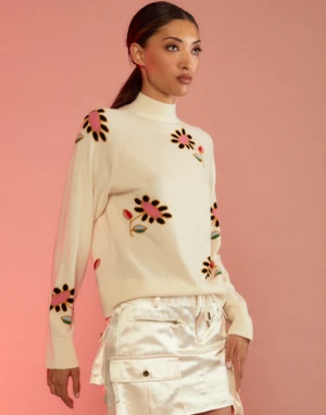CYNTHIA ROWLEYFlor Cashmere Sweater - White Multi 5 CYNTHIA ROWLEYFlor Cashmere Sweater - White Multi - Image 3