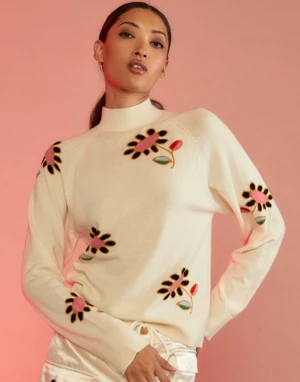 CYNTHIA ROWLEYFlor Cashmere Sweater - White Multi 4 CYNTHIA ROWLEYFlor Cashmere Sweater - White Multi - Image 2