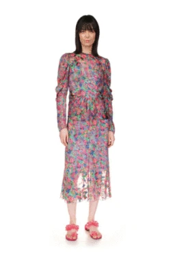 ULLA JOHNSON Clothing Shop -ULLA JOHNSON Clothing Shop Giverny Burnout Satin Dress br Dusty Blue Multi 20231030135352
