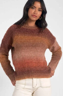 ElanHi Lo Crewneck Space Dye Sweater - Orange Space Dye