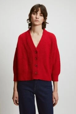 Rita RowHole Cardigan - Red -ULLA JOHNSON Clothing Shop Hole Cardigan Red 20231010144252 2