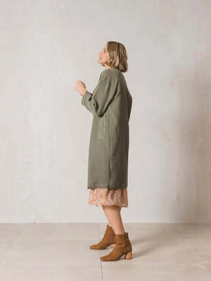Indi & ColdDouble Gauze Coat - Khaki 4 Indi & ColdDouble Gauze Coat - Khaki - Image 2