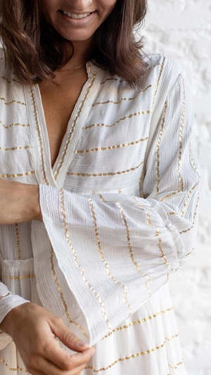 En CremeLolly Mini Dress - White/Gold Stripes 5 En CremeLolly Mini Dress - White/Gold Stripes - Image 3