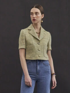 Maison De InesMAISON DE INES TWEED CROPPED JACKET - YELLOW