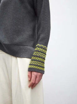 MolliHigh Neck Pullover With Smocked Cuffs - Anthracite Grey/Green -ULLA JOHNSON Clothing Shop MOLLI High Neck Pullover with Smocked Cuffs in Anthracite Grey Green 20231028015355 2