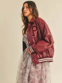 MableMable Nolan Faux Leather Varsity Jacket - Burgundy -ULLA JOHNSON Clothing Shop Mable Nolan Faux Leather Varsity Jacket In Burgundy 20230913185016 1