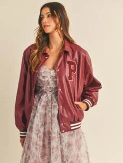 MableMable Nolan Faux Leather Varsity Jacket - Burgundy -ULLA JOHNSON Clothing Shop Mable Nolan Faux Leather Varsity Jacket In Burgundy 20230913185016