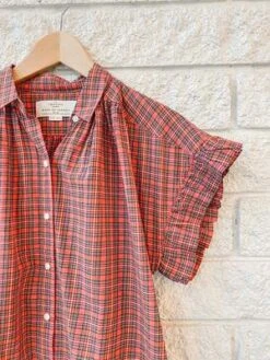 TrovataMarianne B Ruffle Sleeve Shirt - Redford Plaid -ULLA JOHNSON Clothing Shop Marianne B Ruffle Sleeve Shirt 20231030223550 1