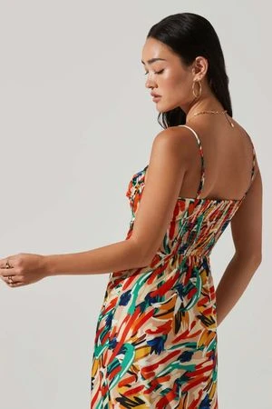 ASTR The LabelMariela Abstract Satin Midi Dress - Orange Green Multi 5 ASTR The LabelMariela Abstract Satin Midi Dress - Orange Green Multi - Image 3
