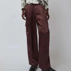 No.6Store Lior Crinkle Satin Pant - Chocolate