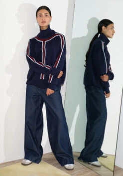 NOMIATrack Stripe Mockneck Sweater - Blue -ULLA JOHNSON Clothing Shop Nomia Track Stripe Mockneck Sweater 20231006044530 2