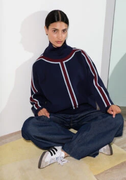 NOMIATrack Stripe Mockneck Sweater - Blue