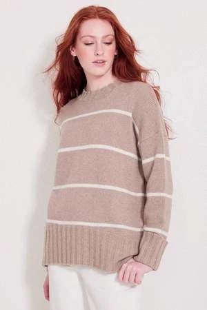 Not MondayMila Crewneck - Latte/Light Grey Stripe 3 Not MondayMila Crewneck - Latte/Light Grey Stripe