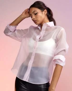 CYNTHIA ROWLEYOrganza Button Down Shirt - Light Pink 7 CYNTHIA ROWLEYOrganza Button Down Shirt - Light Pink - Image 5