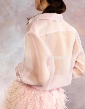 CYNTHIA ROWLEYOrganza Button Down Shirt - Light Pink 9 CYNTHIA ROWLEYOrganza Button Down Shirt - Light Pink - Image 7