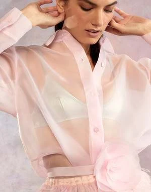 CYNTHIA ROWLEYOrganza Button Down Shirt - Light Pink 10 CYNTHIA ROWLEYOrganza Button Down Shirt - Light Pink - Image 8