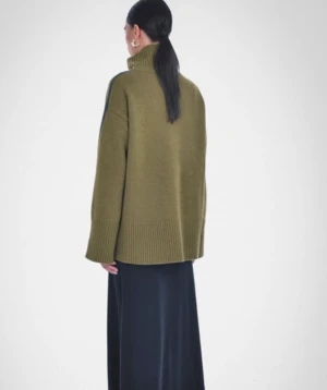 Paper LabelTurtleneck Sweater With Side Stripe - Moss Green 4 Paper LabelTurtleneck Sweater With Side Stripe - Moss Green - Image 2