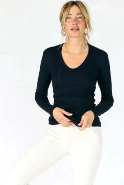 Perfect White TeeRobyn U Neck Rib Long Sleeve - True Black