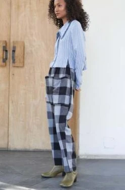 RUJUTA SHETHPhoebe Pant - Cyan Chex 10 RUJUTA SHETHPhoebe Pant - Cyan Chex -ULLA JOHNSON Clothing Shop Phoebe Pant Cyan Chex 20231031054309 1