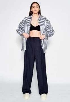 AnotherPinstripe Low Waisted Pants - Navy -ULLA JOHNSON Clothing Shop Pinstripe Low Waisted Pants Navy 20220214051910