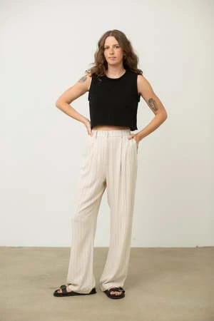 Donni.Pinstripe Pleated Trouser - Cream 4 Donni.Pinstripe Pleated Trouser - Cream - Image 2
