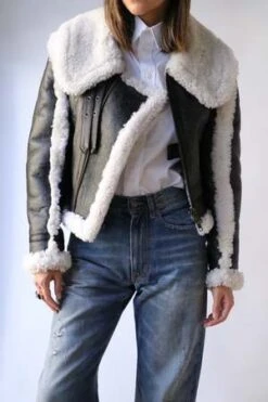 R13Shrunken Flat Sleeve Aviator Jacket - Black