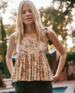 The Great.The Dainty Top - Peach Paisley Floral -ULLA JOHNSON Clothing Shop The Dainty Top 20230530192228