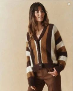 The Great.The Fluffy Slouch Cardigan - Hickory Stripe